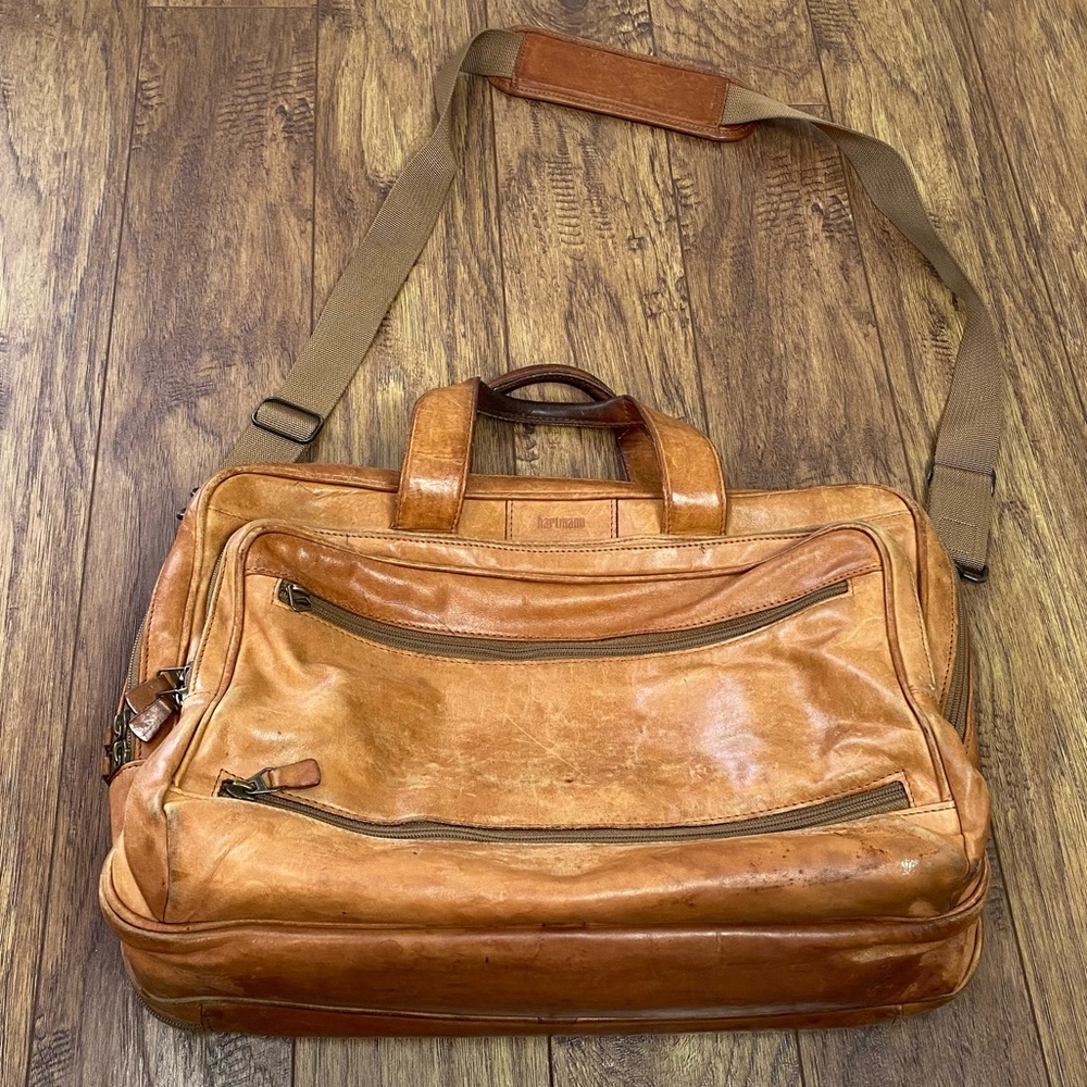 Hartmann Vintage Satchel Messenger Bag-Brown Leather-Laptop-Briefcase Travel Bag